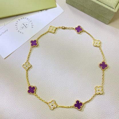 [OAKJURI Jewelry]CLOVER 10 MOTIFS  PURPLE VIOLET DIAMOND NECKLACE