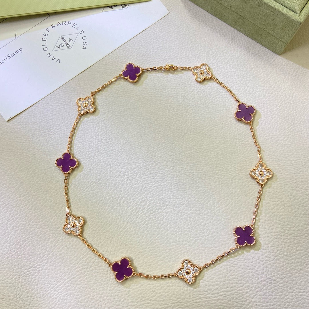 [OAKJURI Jewelry]CLOVER 10 MOTIFS  PURPLE VIOLET DIAMOND NECKLACE