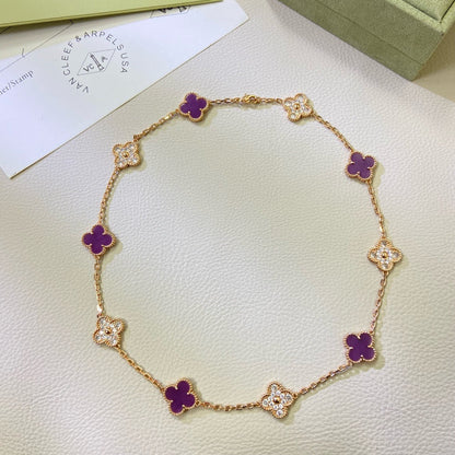 [OAKJURI Jewelry]CLOVER 10 MOTIFS  PURPLE VIOLET DIAMOND NECKLACE