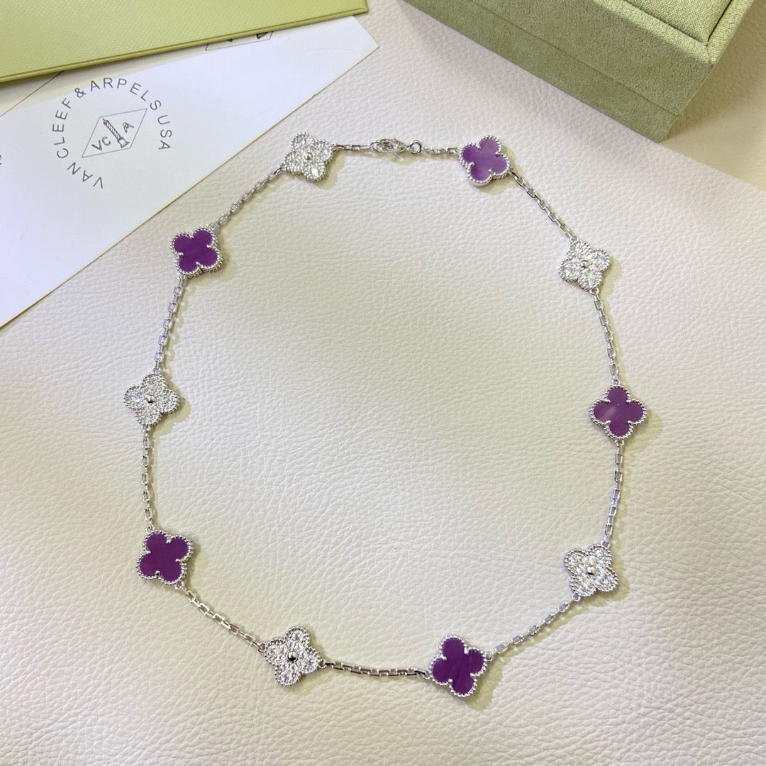 [OAKJURI Jewelry]CLOVER 10 MOTIFS  PURPLE VIOLET DIAMOND NECKLACE