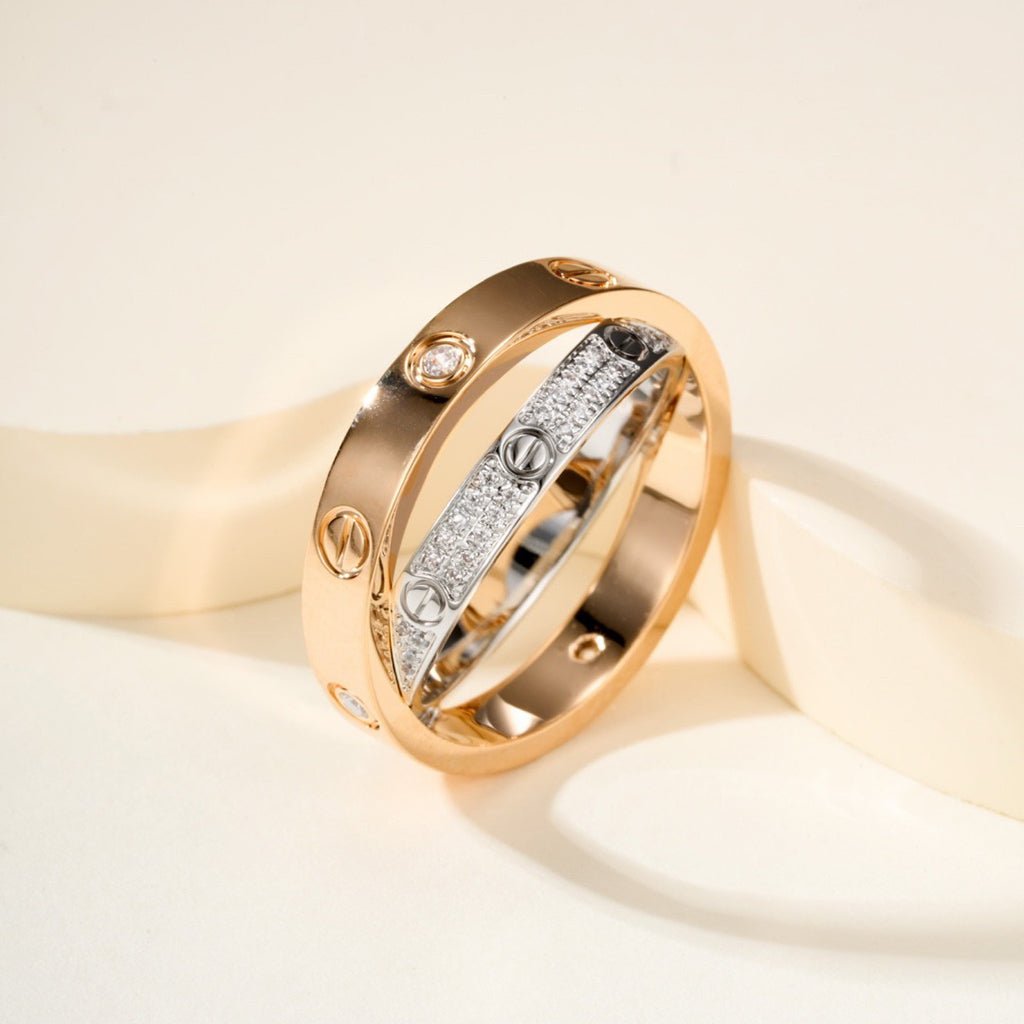[OAKJURI Jewelry] LOVE PINK GOLD SILVER DIAMOND DOUBLE RING