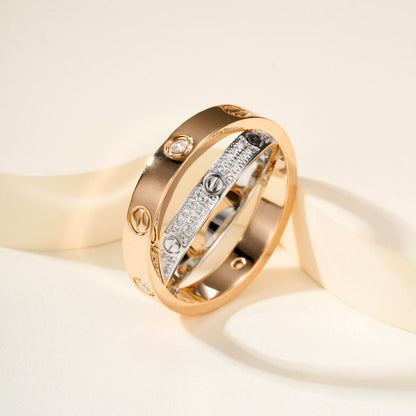 [OAKJURI Jewelry] LOVE PINK GOLD SILVER DIAMOND DOUBLE RING