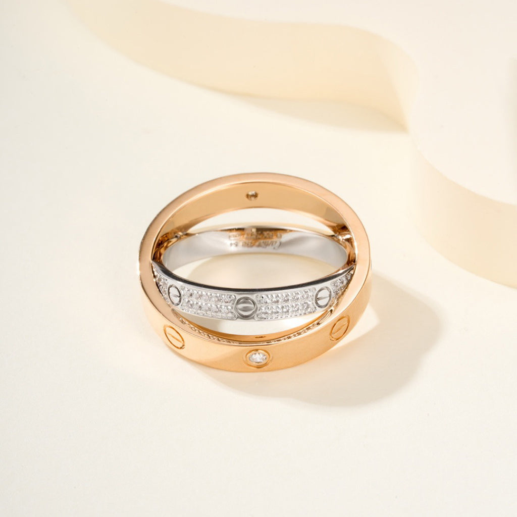 [OAKJURI Jewelry] LOVE PINK GOLD SILVER DIAMOND DOUBLE RING