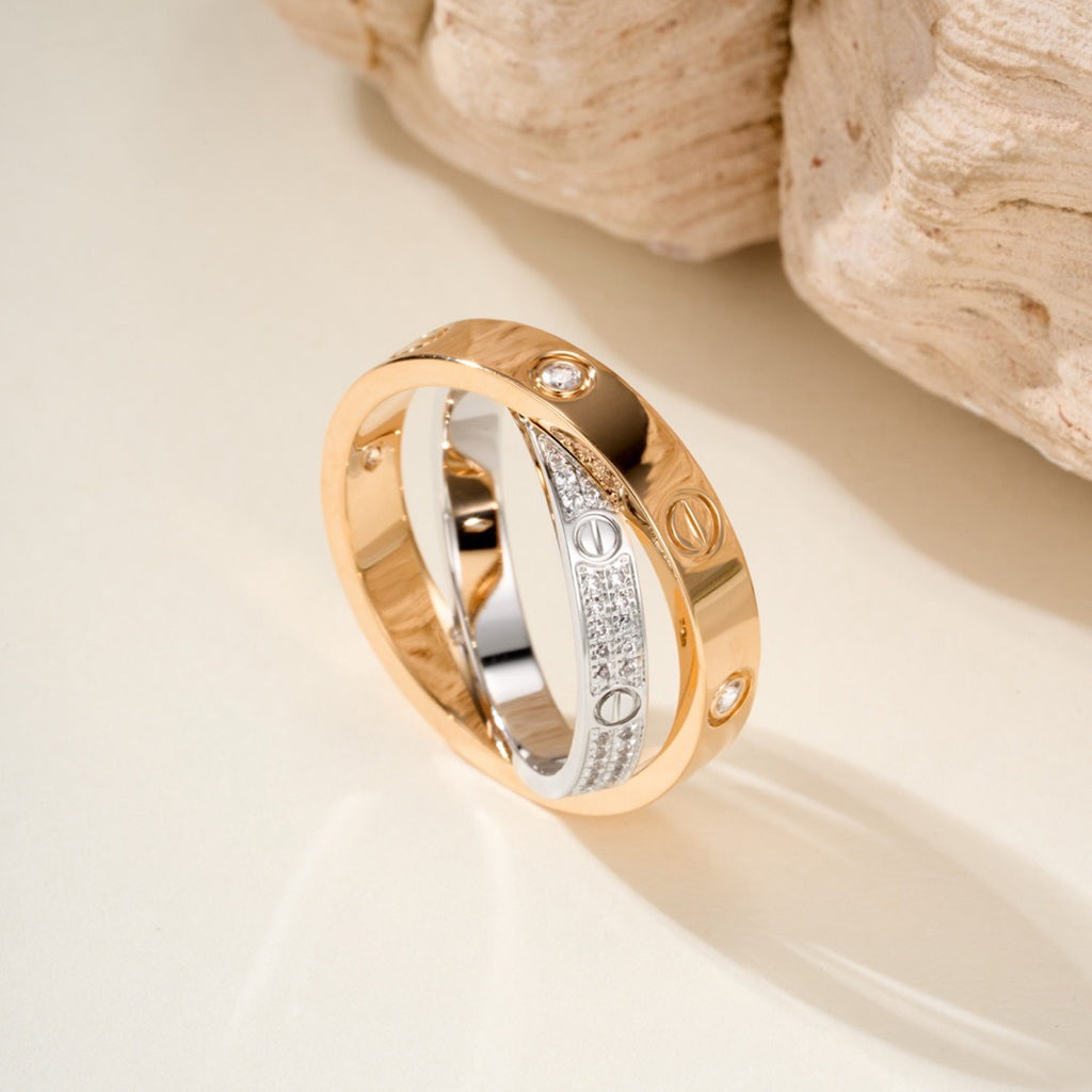 [OAKJURI Jewelry] LOVE PINK GOLD SILVER DIAMOND DOUBLE RING