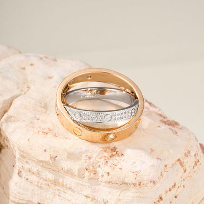 [OAKJURI Jewelry] LOVE PINK GOLD SILVER DIAMOND DOUBLE RING