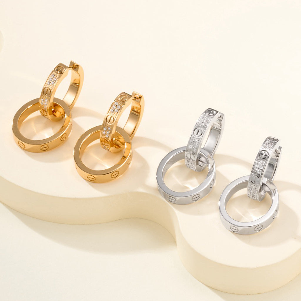 [OAKJURI Jewelry] LOVE 3.3MM DANGLE HALF DIAMOND EARRINGS