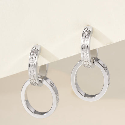 [OAKJURI Jewelry] LOVE 3.3MM DANGLE HALF DIAMOND EARRINGS