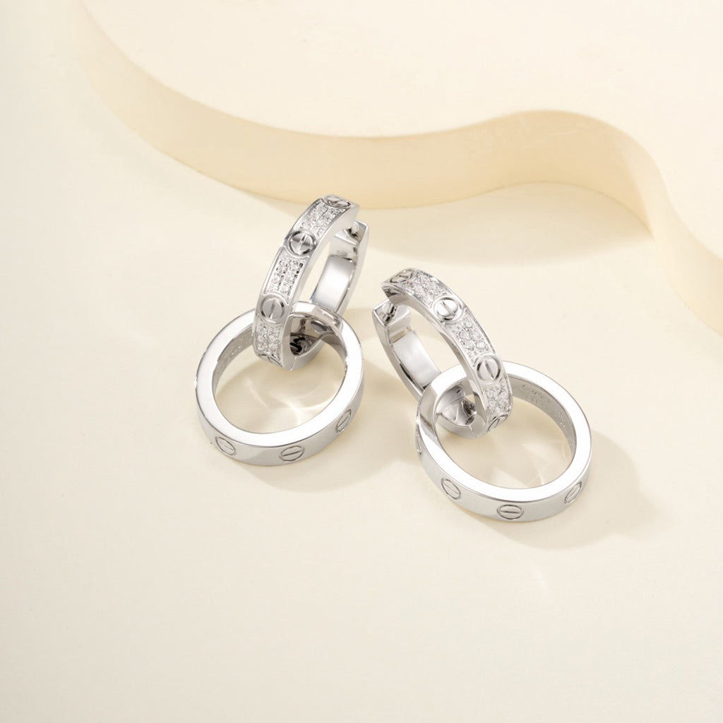 [OAKJURI Jewelry] LOVE 3.3MM DANGLE HALF DIAMOND EARRINGS