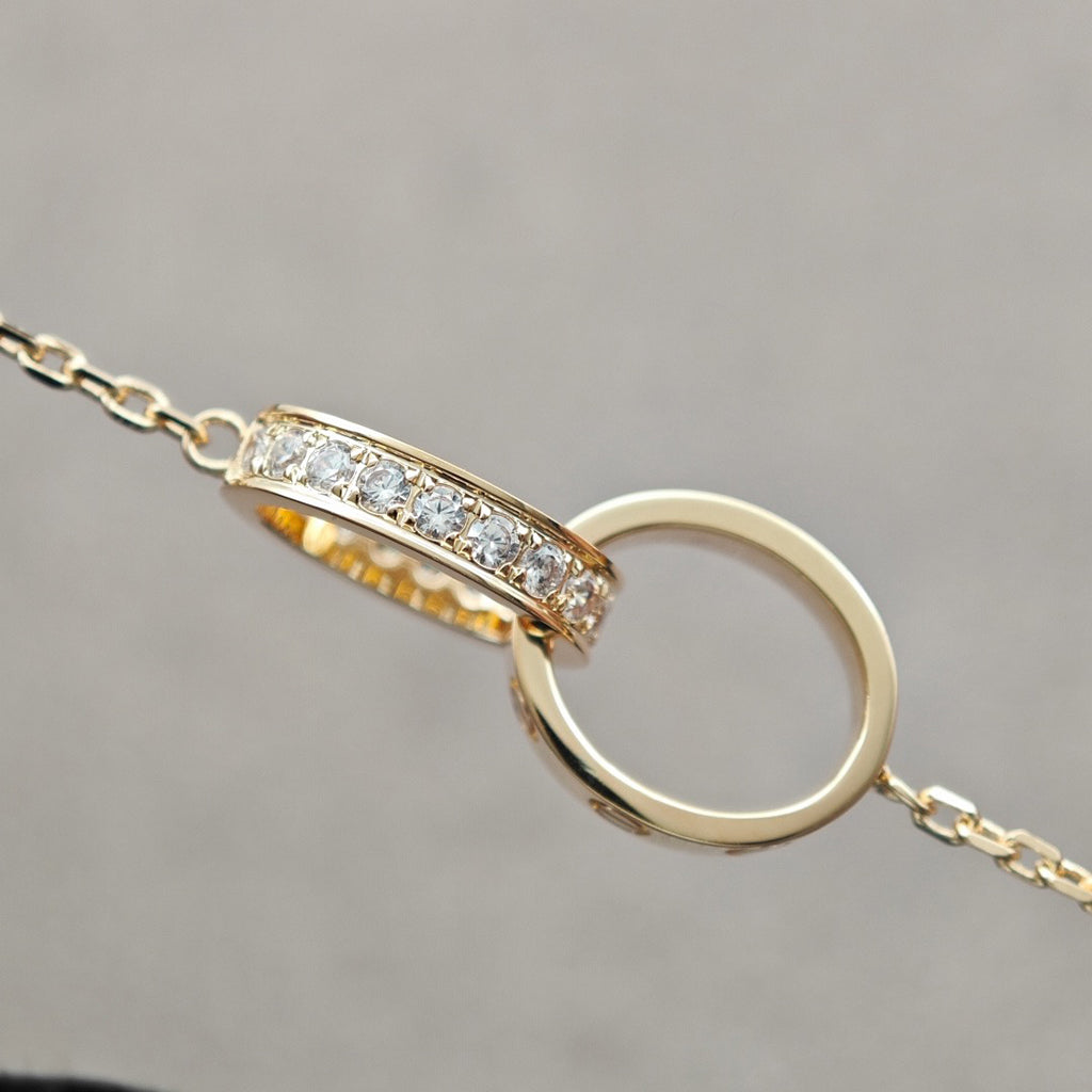 [OAKJURI Jewelry] LOVE DOUBLE RING HALF DIAMOND NECKLACE