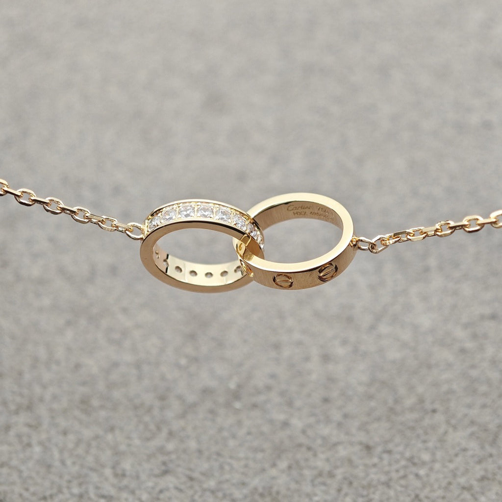 [OAKJURI Jewelry] LOVE DOUBLE RING HALF DIAMOND NECKLACE