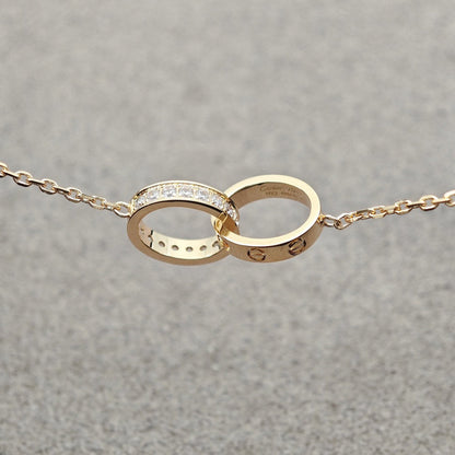 [OAKJURI Jewelry] LOVE DOUBLE RING HALF DIAMOND NECKLACE