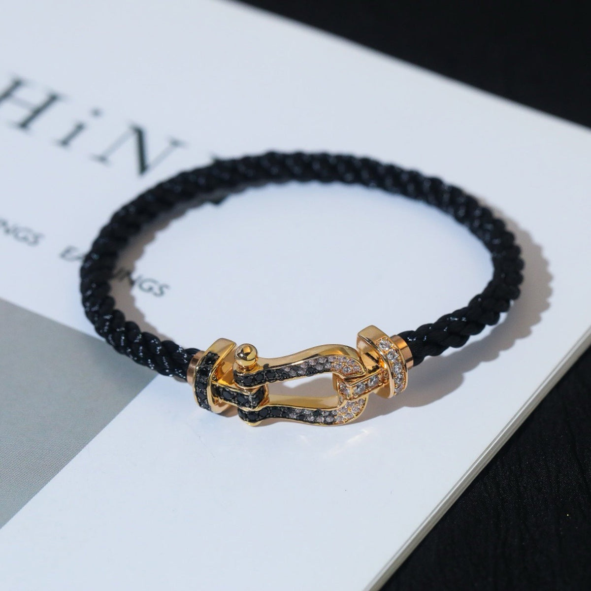 [OAKJURI Jewelry]FORCE LARGE HORSESHOE BLACK WHITE DIAMOND BRACELET SILVER