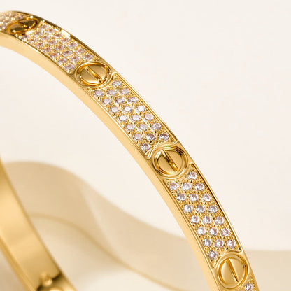 [OAKJURI Jewelry]Clover Laser  Pulsar Stone 5-Motif & LOVE Diamond-Paved Bracelet Stack Set