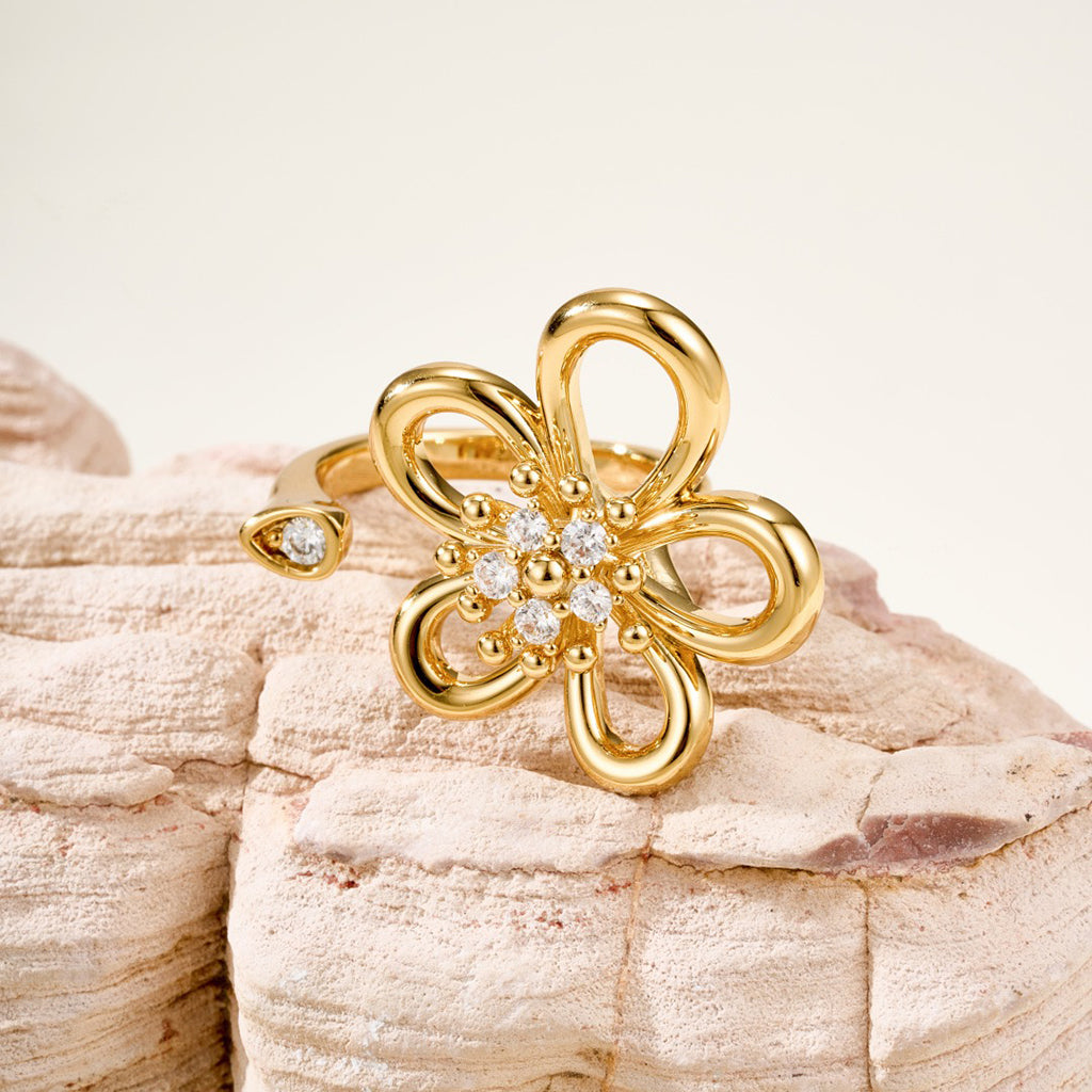 [OAKJURI Jewelry]  FLOWERLACE OPEN RING 5 DIAMONDS