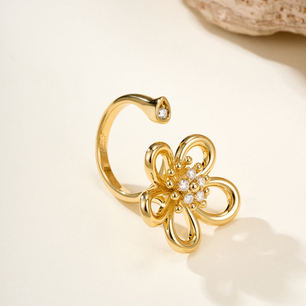 [OAKJURI Jewelry]  FLOWERLACE OPEN RING 5 DIAMONDS