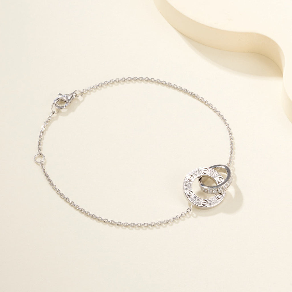 [OAKJURI Jewelry] LOVE DOUBLE RING FULL DIAMOND BRACELET