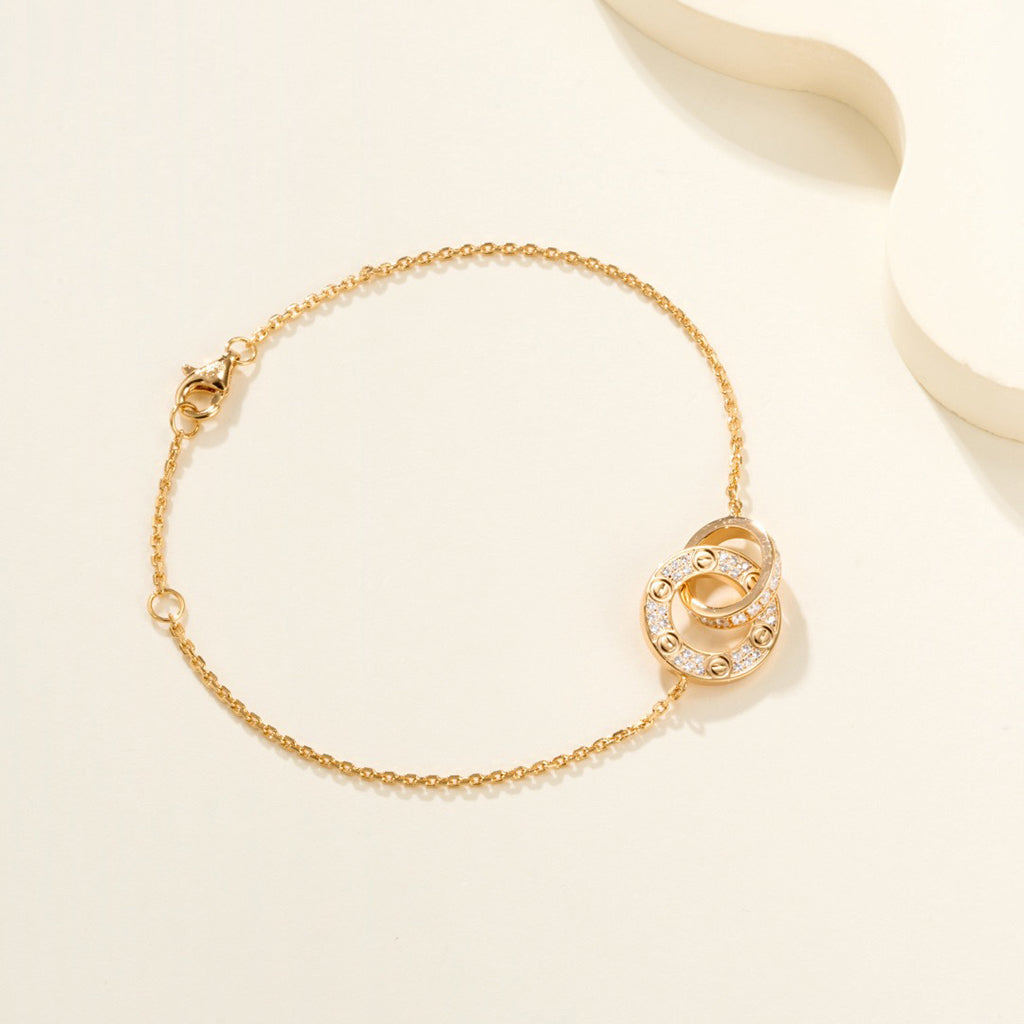 [OAKJURI Jewelry] LOVE DOUBLE RING FULL DIAMOND BRACELET