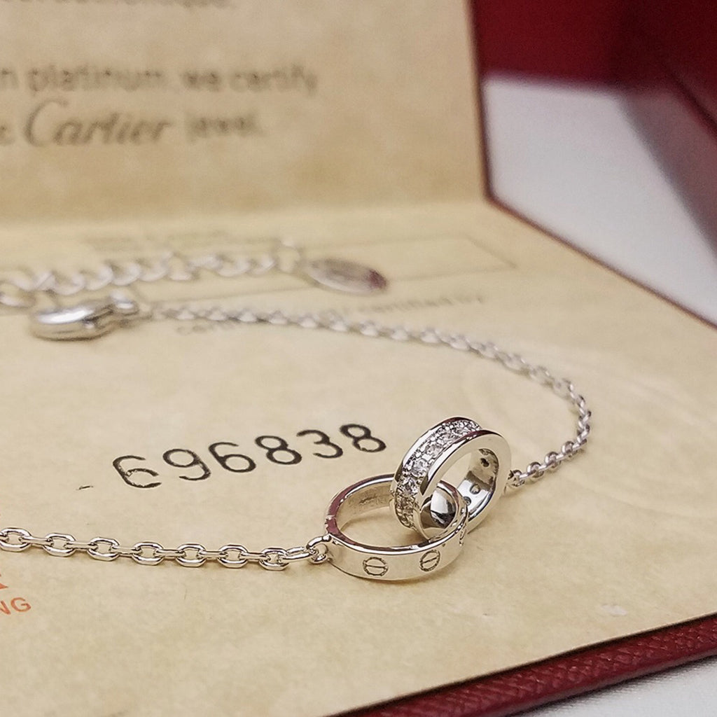 [OAKJURI Jewelry] LOVE DOUBLE RING HALF DIAMOND BRACELET