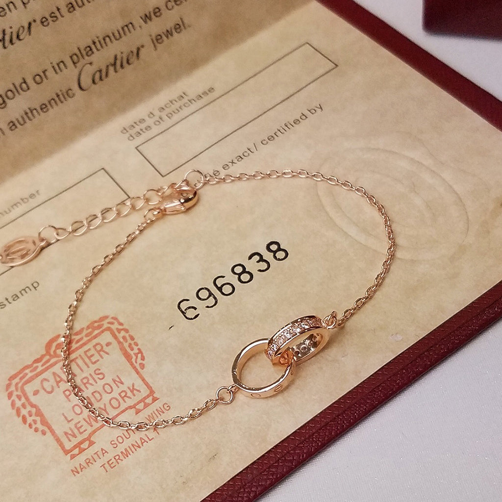[OAKJURI Jewelry] LOVE DOUBLE RING HALF DIAMOND BRACELET