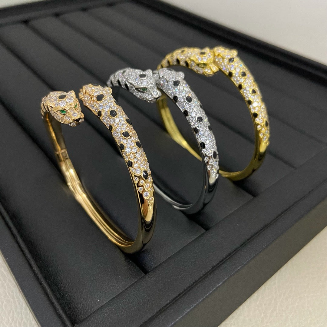 [OAKJURI Jewelry] PANTHERE DOUBLE HEADED HALF DIAMOND OPEN BRACELET