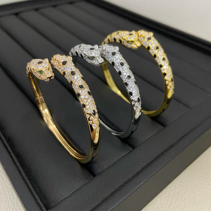 [OAKJURI Jewelry] PANTHERE DOUBLE HEADED HALF DIAMOND OPEN BRACELET