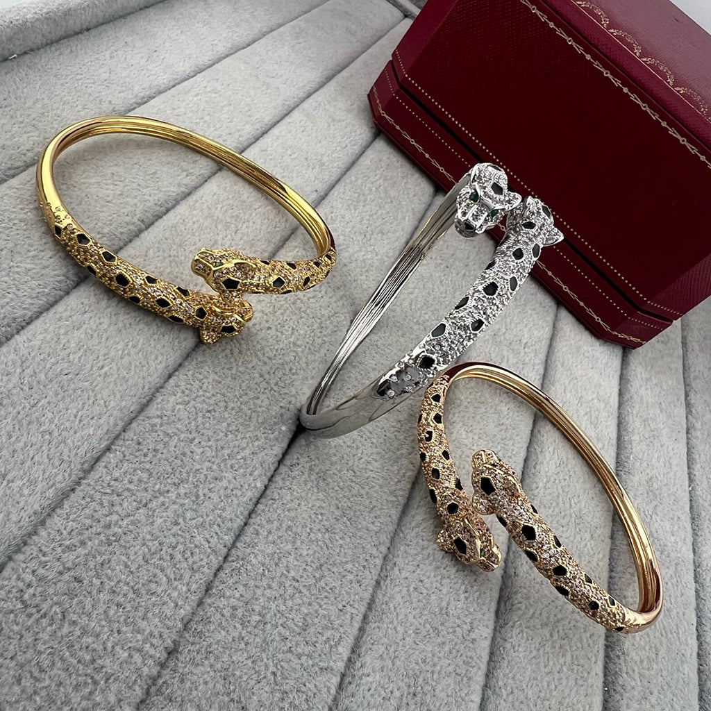 [OAKJURI Jewelry] PANTHERE DOUBLE HEADED HALF DIAMOND OPEN BRACELET