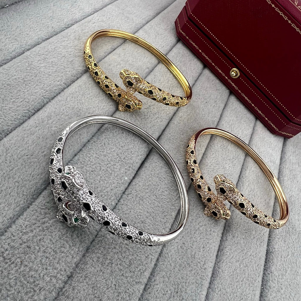[OAKJURI Jewelry] PANTHERE DOUBLE HEADED HALF DIAMOND OPEN BRACELET