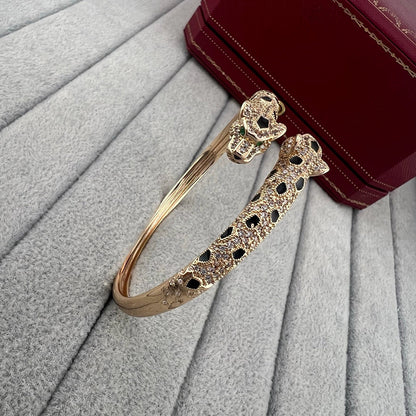 [OAKJURI Jewelry] PANTHERE DOUBLE HEADED HALF DIAMOND OPEN BRACELET