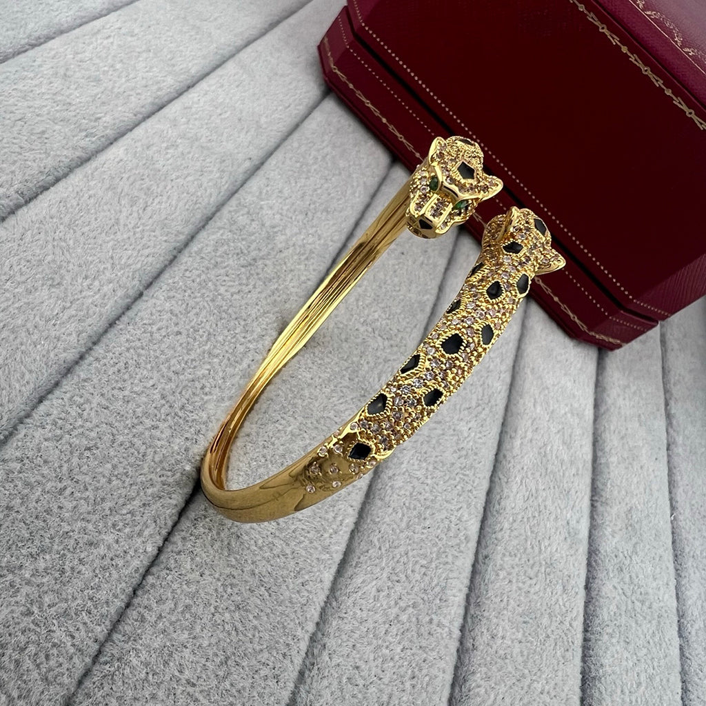 [OAKJURI Jewelry] PANTHERE DOUBLE HEADED HALF DIAMOND OPEN BRACELET