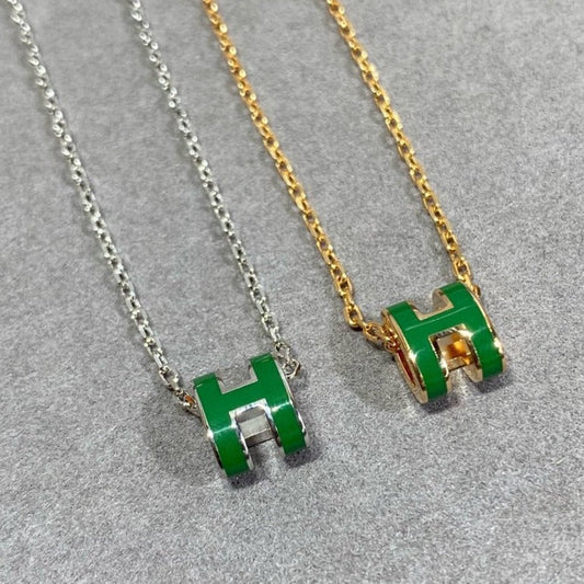 [OAKJURI Jewelry]POP H GREEN NECKLACE SILVER AND GOLD