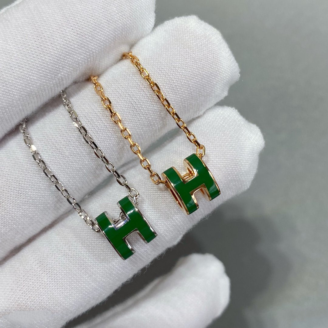 [OAKJURI Jewelry]POP H GREEN NECKLACE SILVER AND GOLD