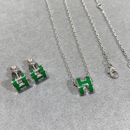 [OAKJURI Jewelry]POP H GREEN NECKLACE SILVER AND GOLD