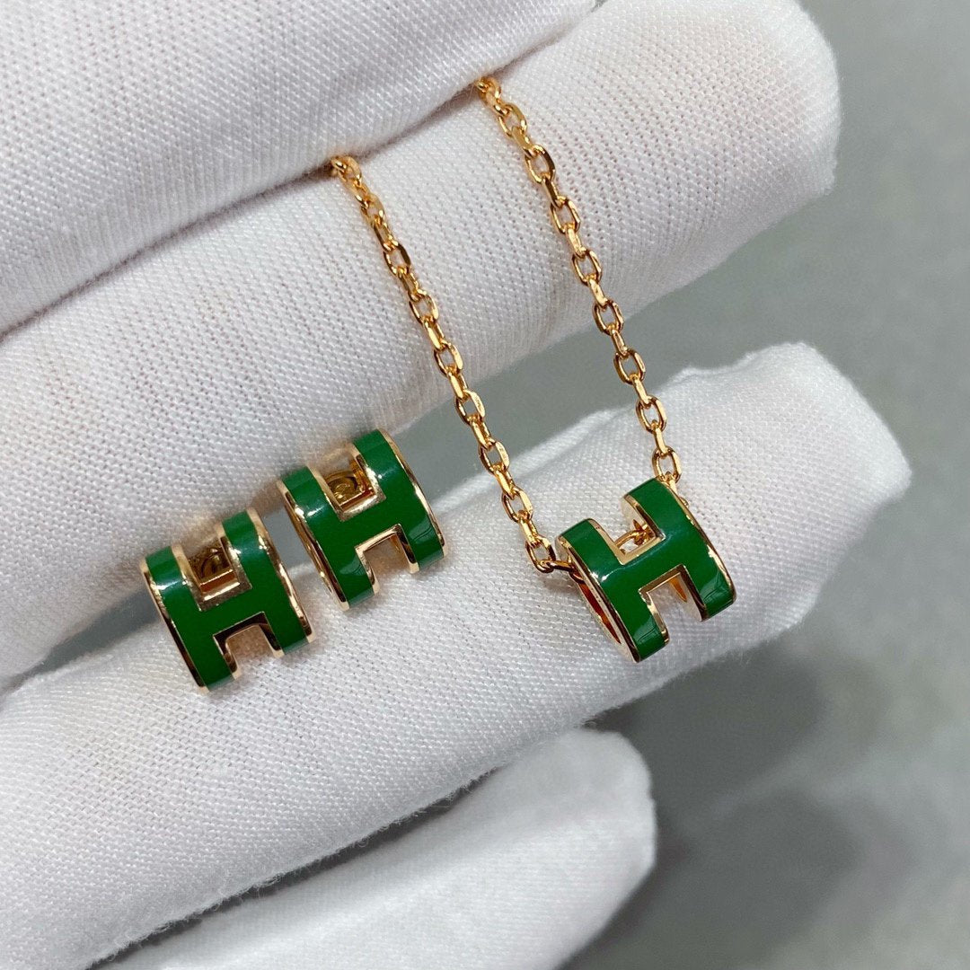 [OAKJURI Jewelry]POP H GREEN NECKLACE SILVER AND GOLD