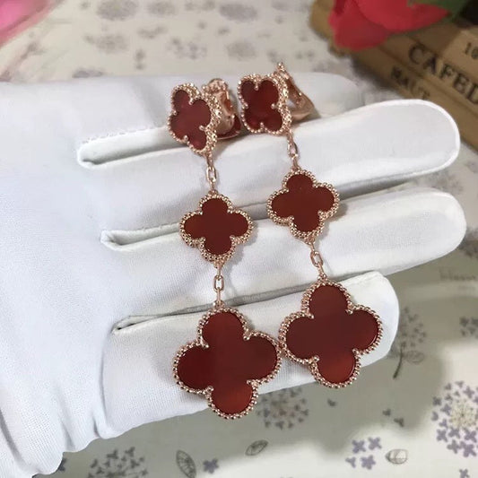 [OAKJURI Jewelry]CLOVER 3 MOTIF CARNELIAN DROP EARRINGS
