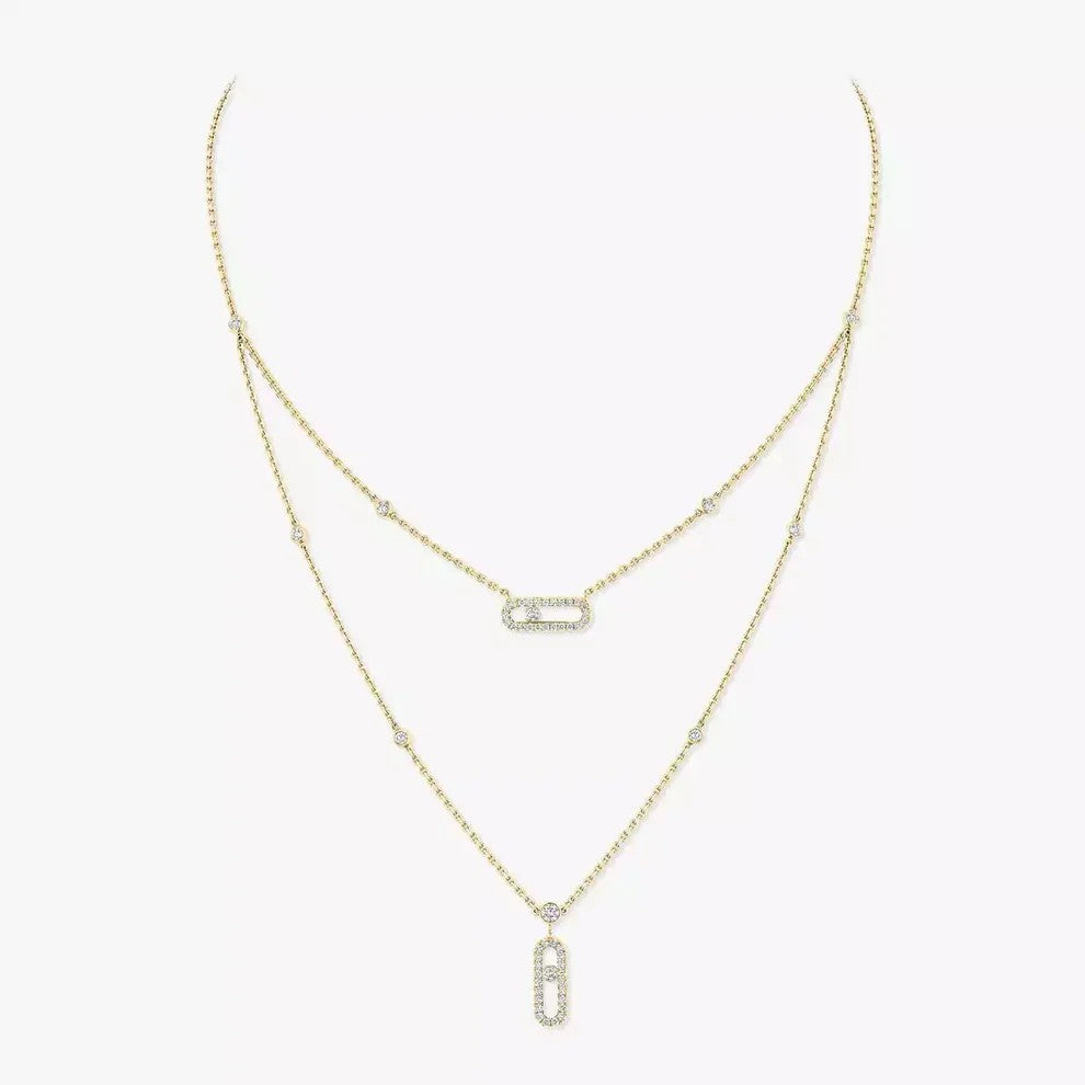[OAKJURI Jewelry]2 Rows Rose Gold Diamond Pave_ Necklace Move Uno