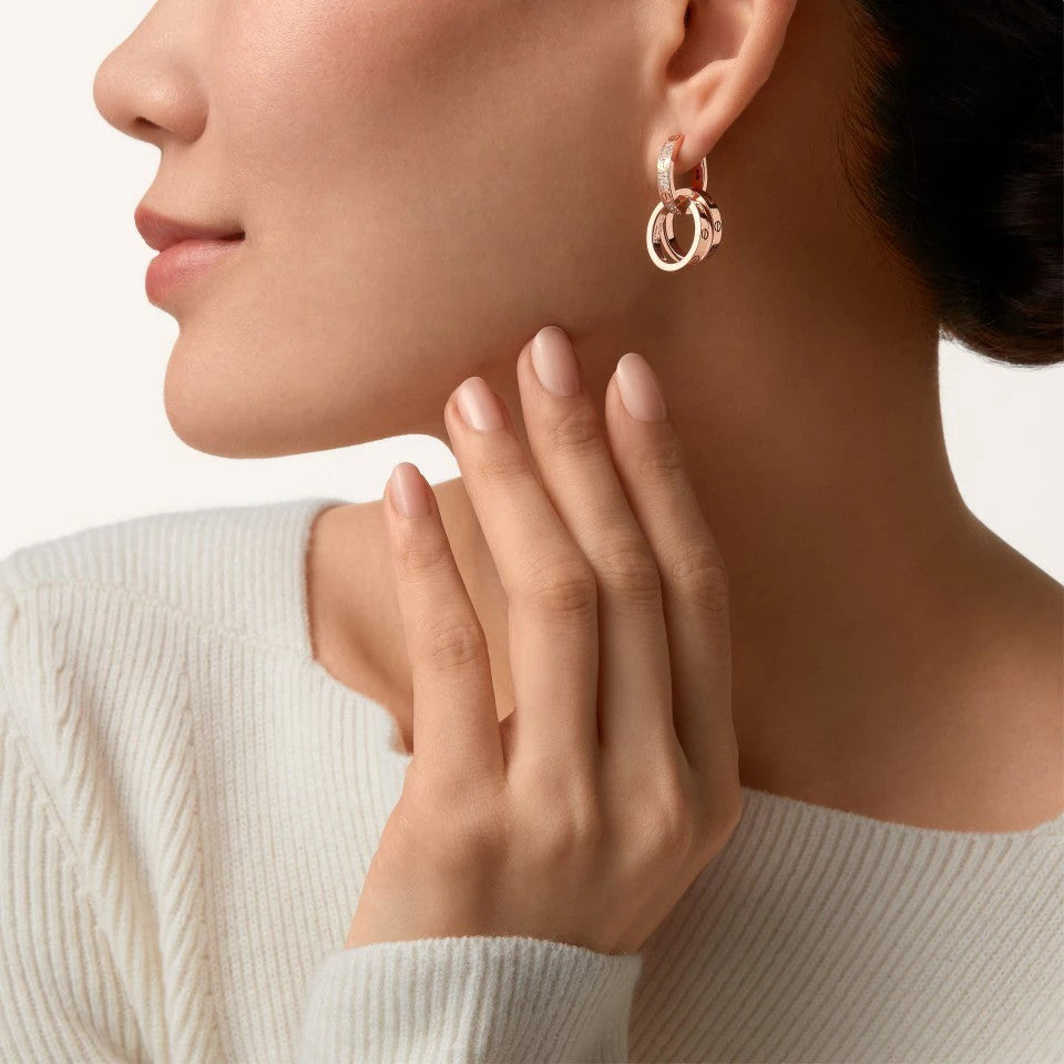 [OAKJURI Jewelry] LOVE 3.3MM DANGLE HALF DIAMOND EARRINGS
