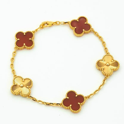 [OAKJURI Jewelry]CLOVER  5 MOTIFS CARNELIAN GOLD BRACELET