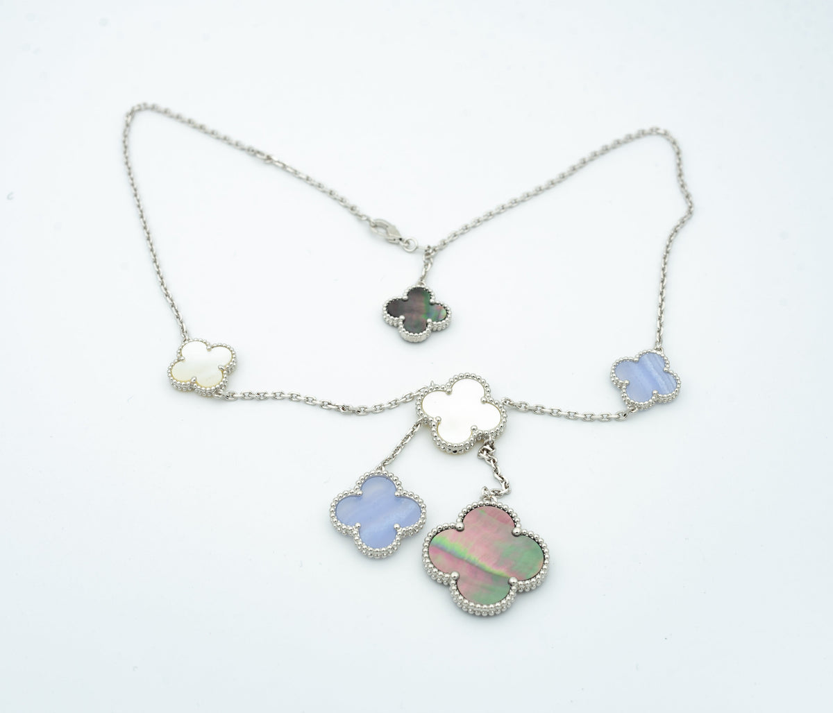 [OAKJURI Jewelry]CLOVER MOP CHALCEDONY NECKLACE SILVER 6 MOTIF