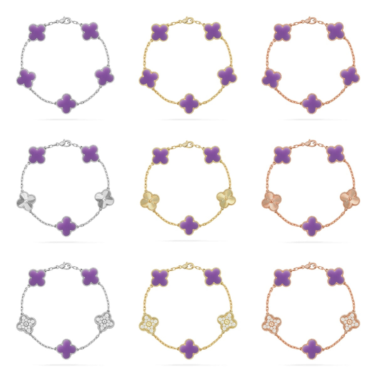 [OAKJURI Jewelry]CLOVER 5 MOTIF LIGHT PURPLE BRACELET COLLECTION
