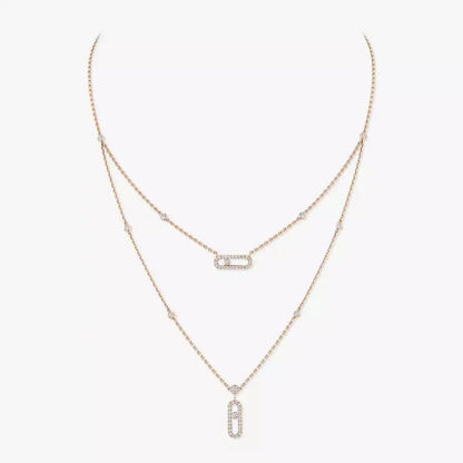 [OAKJURI Jewelry]2 Rows Rose Gold Diamond Pave_ Necklace Move Uno
