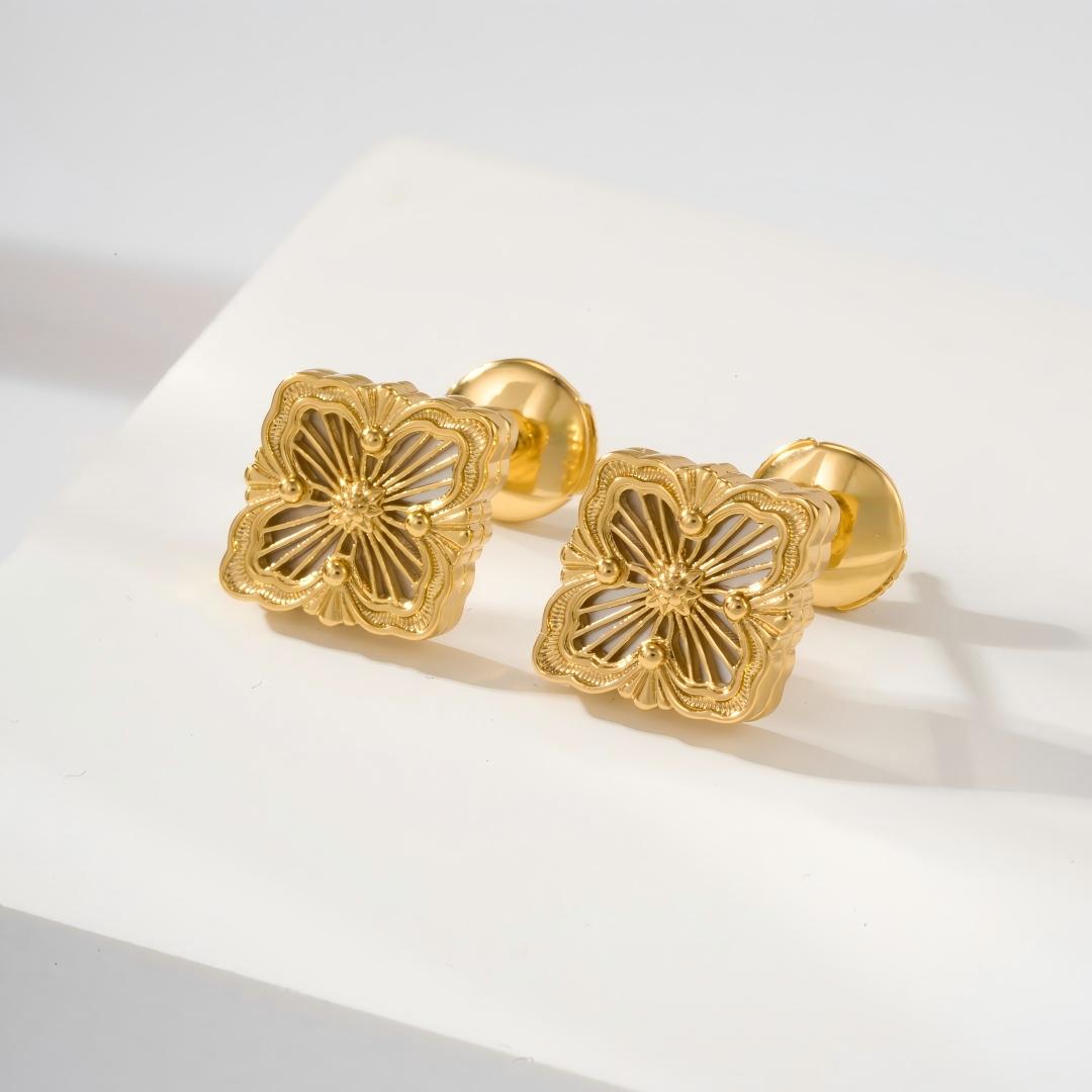 [OAKJURI Jewelry JEWELRY]OPERA TULLE GOLD BUTTON EARRINGS ENAMELED ELEMENT