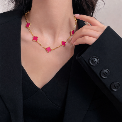 [OAKJURI Jewelry]NEW CLOVER 10 MOTIFS PINK ENAMEL NECKLACE