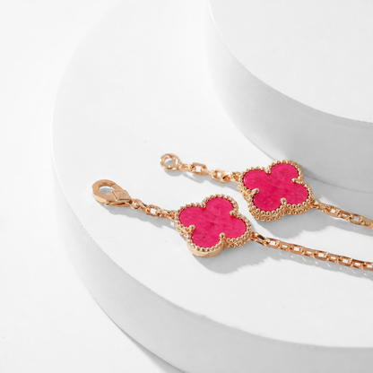 [OAKJURI Jewelry]NEW CLOVER 10 MOTIFS PINK ENAMEL NECKLACE