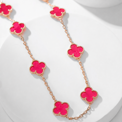 [OAKJURI Jewelry]NEW CLOVER 10 MOTIFS PINK ENAMEL NECKLACE