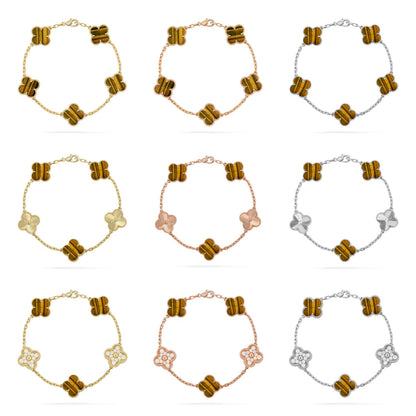 [OAKJURI Jewelry] CLOVER 5 MOTIFS TIGER EYE BRACELET COLLECTION