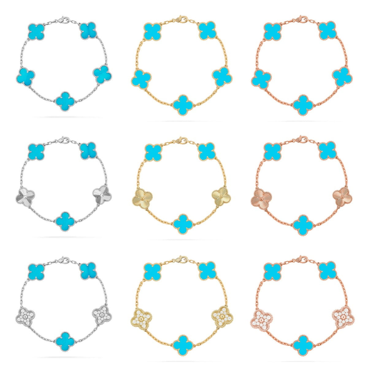 [OAKJURI Jewelry] CLOVER 5 MOTIF TURQUOISE BRACELET COLLECTION