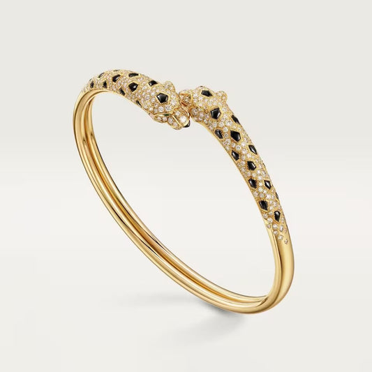 [OAKJURI Jewelry] PANTHERE DOUBLE HEADED HALF DIAMOND OPEN BRACELET