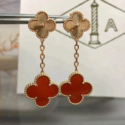 [OAKJURI Jewelry]CLOVER 2 MOTIF  LASER CARNELIAN EARRINGS