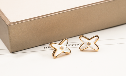 [OAKJURI Jewelry]JEUX DE WHITE MOP ROSE GOLD DIAMOND EARRINGS