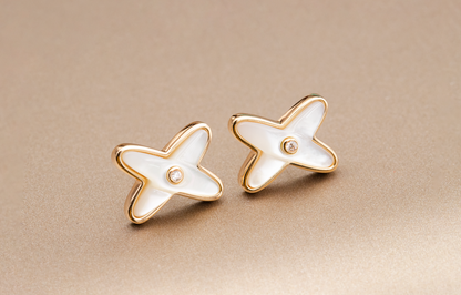 [OAKJURI Jewelry]JEUX DE WHITE MOP PINK GOLD DIAMOND EARRINGS